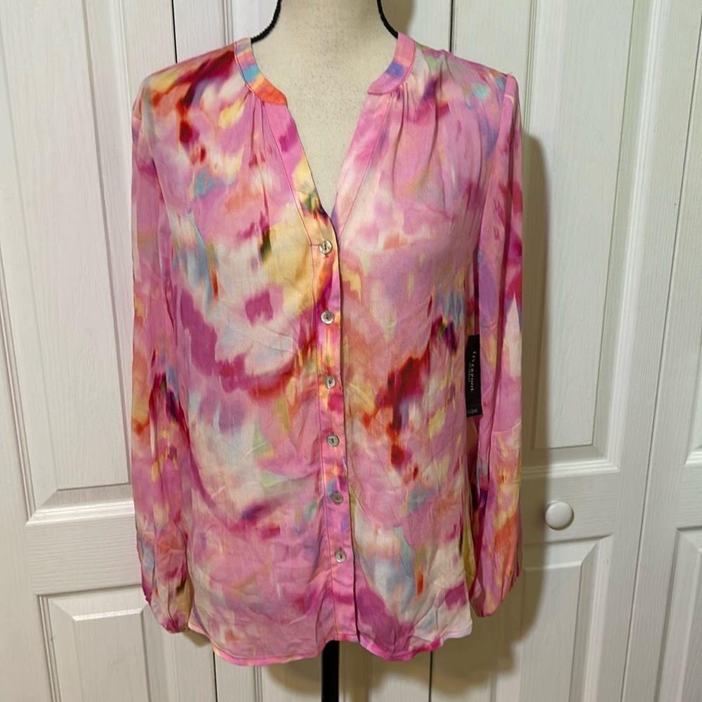 Liverpool Fuchsia Watercolor Buttondown blouse